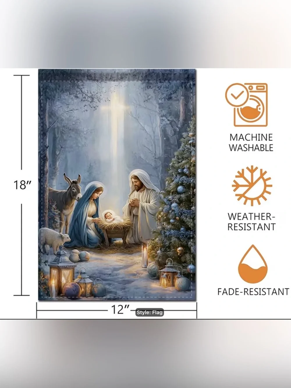 Nativity Scene Holiday Garden Flag - Blue/White